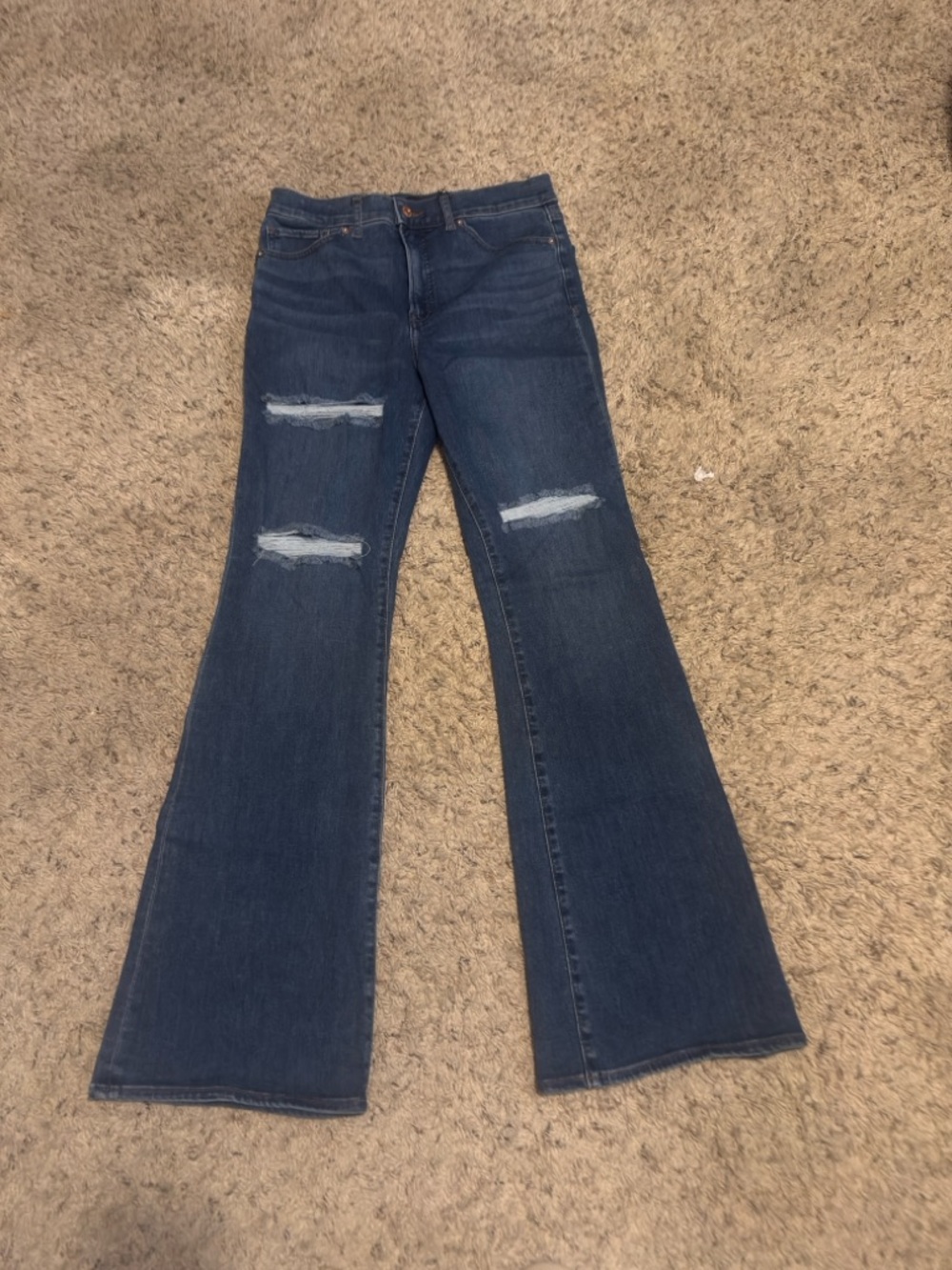 Express Dark Blue Distressed Flare Jeans